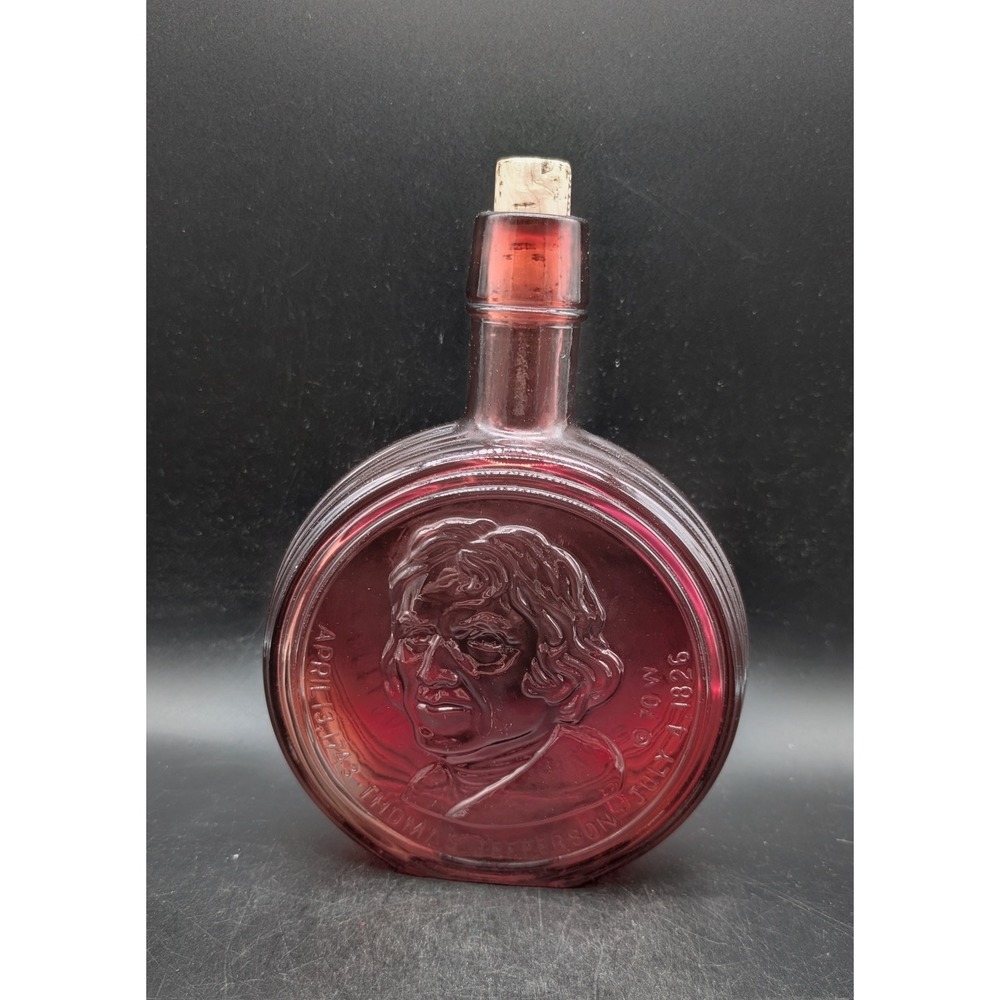 Wheaton NJ Thomas Jefferson Ruby Red Glass Commemorative Flask First Edition